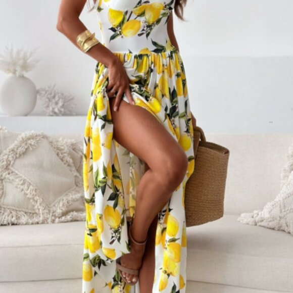 Lemon Print Sweetheart Neck Maxi SunDress - Picture 5 of 5